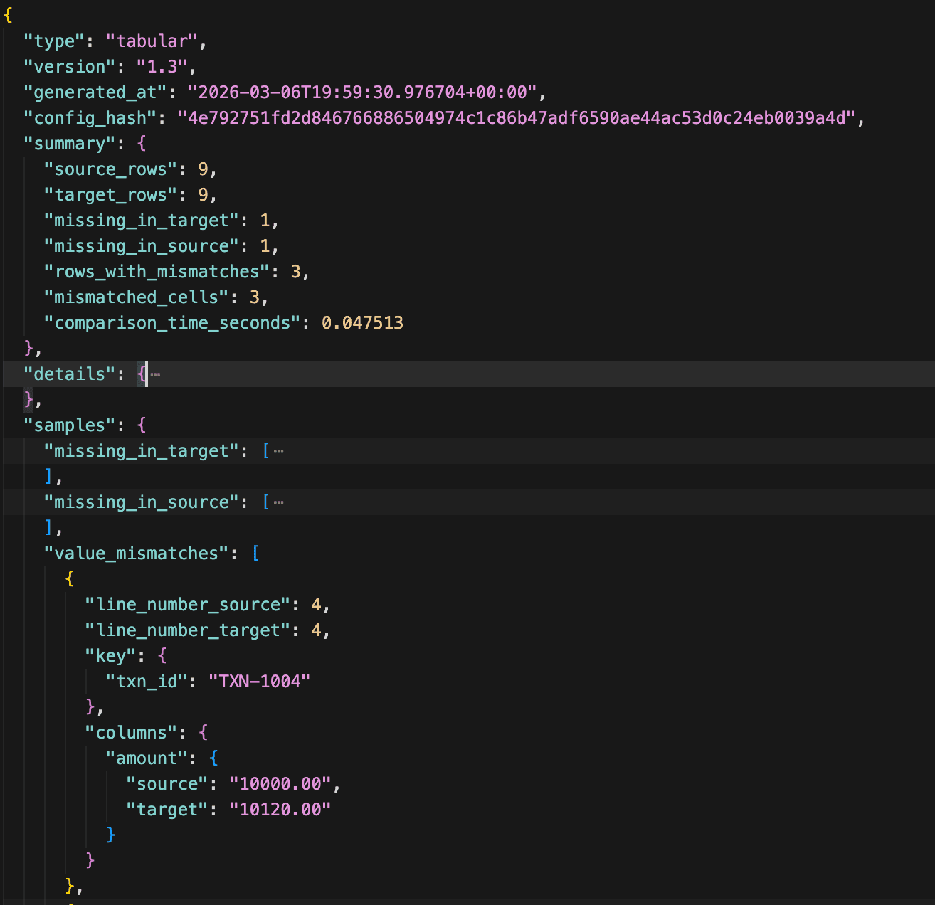 Deterministic JSON audit report